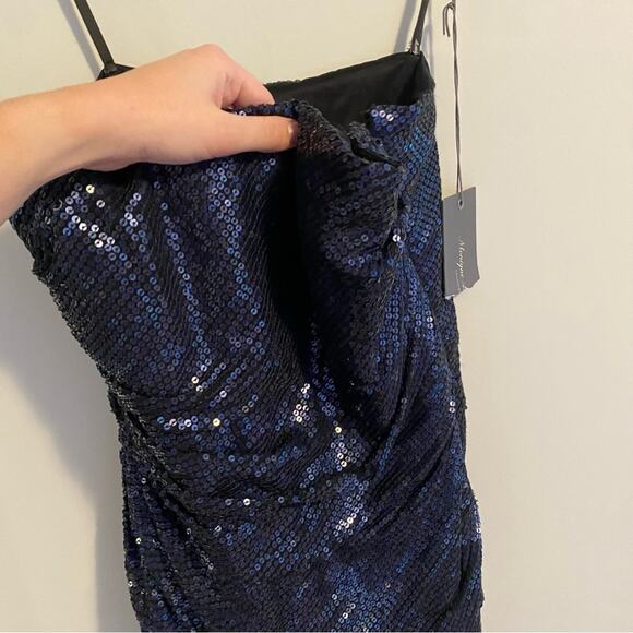 NWT Monique Lhuillier Collection Navy Blue Sequin Strapless Mini Dress 4 - Picture 11 of 12